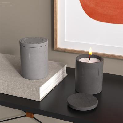 China 2022 Hot Sale 10 Ounce Logo Sticker Colorful Cement Candle Holder Home Custom Ships Luxury Concrete Candle Jar With Lid In Bulk for sale