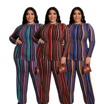 China wholesale Anti-wrinkle spring clothes for women stripes plus size Sweatsuit 2 pieces stacked pants women two piece set for sale