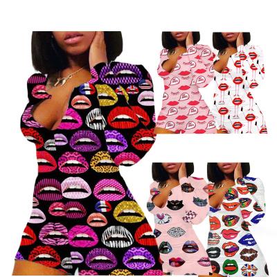 China Wholesale Custom Adult Sexy Pattern QUICK DRY Valentine Print Sleepwear For Women Jumpsuit Onsie s Onesie Nightgowns Pajamas for sale