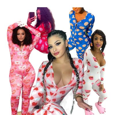 China Wholesale QUICK DRY Valentine's Day Onesies Onesies Romper Adult Stretch Pajamas Tops Printed Sexy Onesie Woman for sale