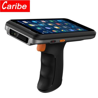 China Computer Caribe Android Terminal Pdas Industrial Rugged Handheld Barcode Reader With 5.5Inch Touch Screen Pistol Grip Handle for sale