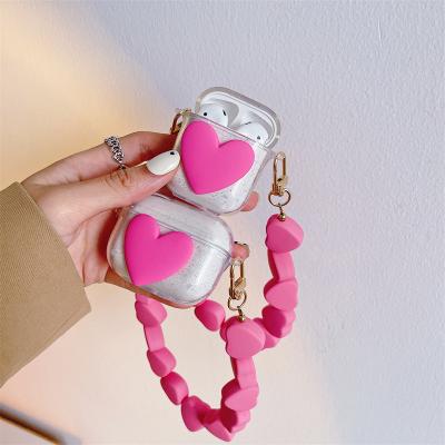 China Luxury Hot Selling Luxury Cute Girl Candy Pink Heart Fully Protective Design With Chain Soft TPU Case For Airpods 1 2 And Pro For Air 1 2 3 Pods for sale