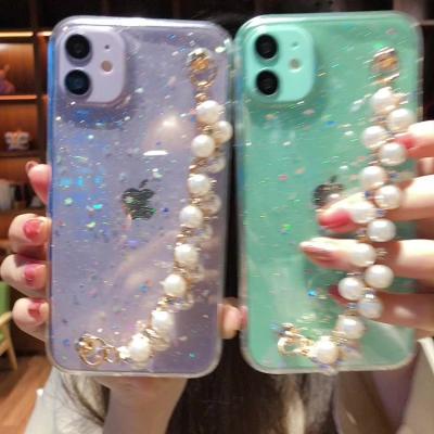 China Pearl Strap Shockproof Soft Phone Case For iPhone 11 12 13 pro XS Max X XR 7 8 6 6s plus Se mini glitter shockproof case cover 2020 for sale