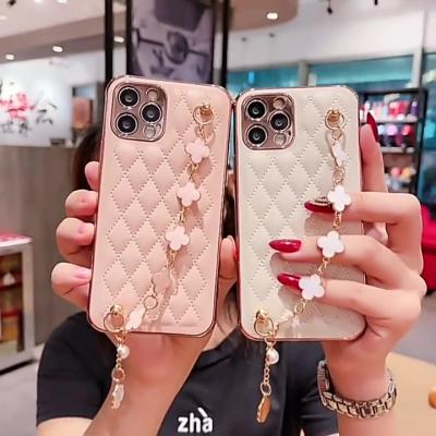 China DIAL Plating 6D Leather Phone Case For iphone 11 Pro Max Bracelet Chain Women Phone Cases for sale