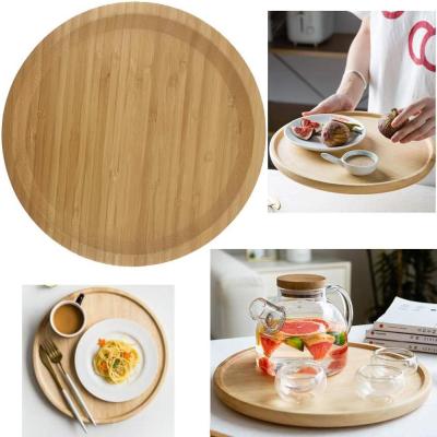 China Eco-friendly Bamboo Serving Tray Bamboo Round Plate Bread Coffee Tea Tray Fruit Platter Tray For Hotel Home Restaurant for sale