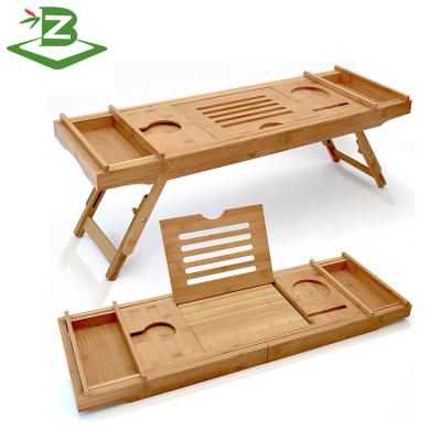 China Sustainable Bamboo Tub Cart Tray Laptop Desk With Foldable Legs 2 In 1 Wisdom Design, With Extending Sides for sale