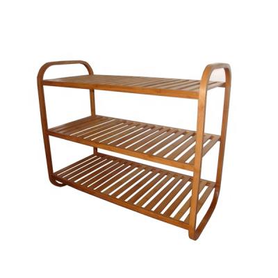 China Wholesale Modern 3 Layer Stackable Bamboo Rack Home Shoe Shelf Storage for sale