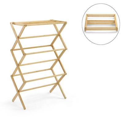 China Sustainable Bamboo Folding Towel Rack Clothes Drying Rack_BSCI Factory for sale