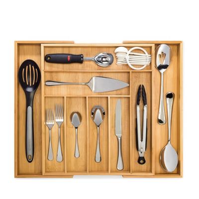 China Hot Sale Expandable Bamboo Cutlery Tray Kitchen Drawer Organizer Viable _BSCI and FSC Factory for sale