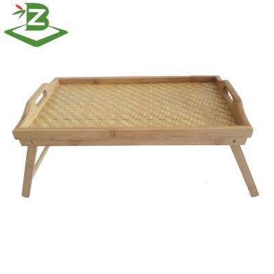 China Sustainable Bamboo Tray Table Breakfast Bed Tray with Bamboo Weaving Board and Foldable Legs_FSC and BSCI Factory for sale