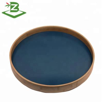 China Bamboo Food Kitchen Round Serving Tray With Color Board For Food_BSCI Factory for sale