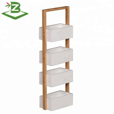 China Eco-friendly 4 Tier White Bamboo Shower Caddy Stand Bamboo Bath Caddy_BSCI Factory for sale