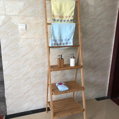 China Classic Hot Sale Bathroom Ladder Free Standing Bamboo Towel Rack for sale