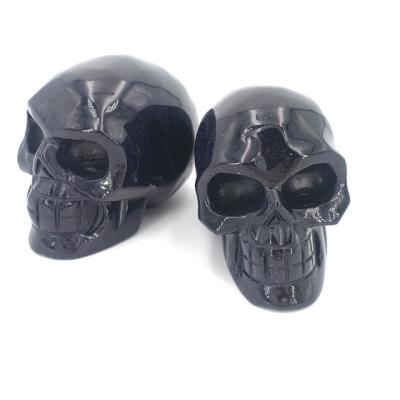 China Europe & American Wholesale Hand Carved Sand Blue Gem Stone Mini Crystal Skulls for sale