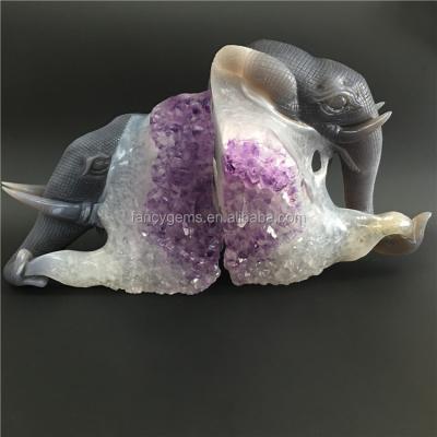 China Ancient Druze Animal Head Elephant Europe Amethyst Statue for sale