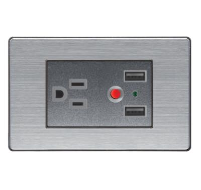 China Aluminumt Commercial USA 15A With Switch Dual USB Wall Electrical Outlet for sale