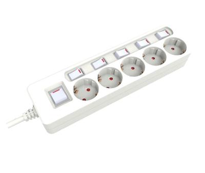 China Residential / General Purpose EU Type 5 Way Surge Protector ABS Material Power Strip With Switch for sale