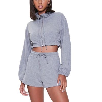 China 2021 Wholesale Clothing Women's Spring Tracksuit Breathable Funnel Neck Zip Up Jacket And Gym Shorts Set for sale