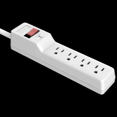 China Residential / General Purpose 4 Outlet Heavy Duty Wall Mount Straight Socket 14AWG Illuminated Switch Power Strip for sale