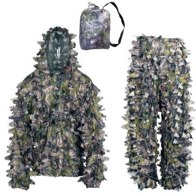 China Work Customized Camouflage Hunting Ghillie Suit Clothes 3D Leaf Camouflage Hunting Ghillie Suit Outdoor Camping Lightweight Hooded Breathable Suit For Hunting for sale