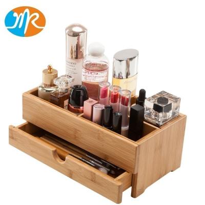 China Sustainable Wooden Cosmetics Storage Box Make Up Organizer Bamboo Desktop Organizer for sale