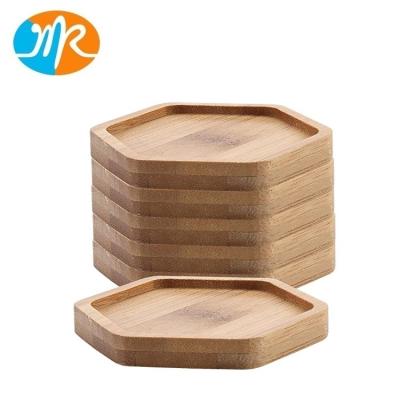 China Sustainable Saucer Bamboo Hexagon Potted Planter Pot Holder Drainage Tray For Most Small Ceramic Succulent Planter for sale