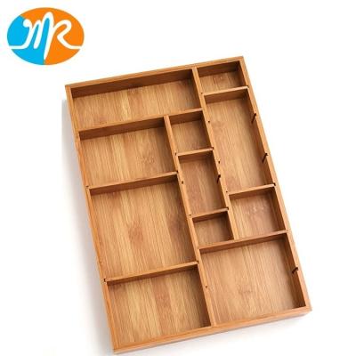 China Sustainable Bamboo Wood Adjustable Drawer Organizer With 6 Removable Dividers for sale