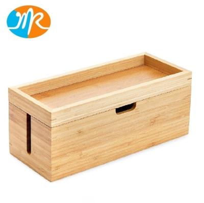 China Sustainable Bamboo Storage Box With Lid Suitable For Storing Chargers Power Strips And Charging Organizer Cable Management Box for sale