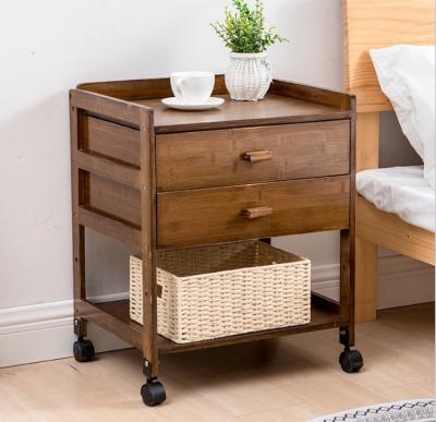 China Modern Bamboo Night Stand With Drawer And Shelf Bedside Table Cabinet With Wheels for sale