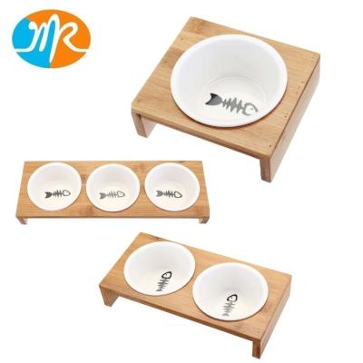 China Cat Feeder Bowls Bamboo Ceramic Dog Food Water Sustainable High Rack Dish Dinnerware for sale