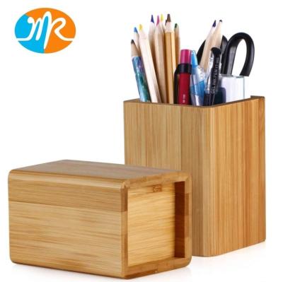 China Bamboo Wooden Pen Holder Office Purpose Use Pencil Cup Pot Desk Organizer Multi Stand Desktop Pen Holder for sale