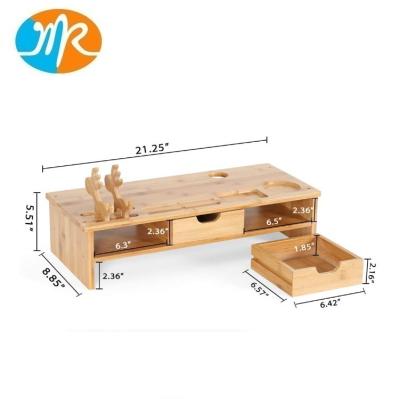 China Other Bamboo Monitor Stand Riser With Storage Organizer Drawers for sale