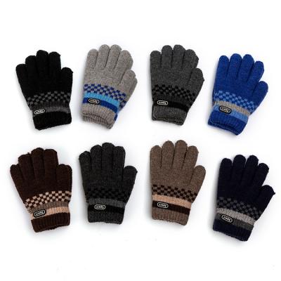 China Jacquard Winter Children's Gloves Knitted Check Double Layer Thermal Gloves Custom Logo Wool Gloves for sale