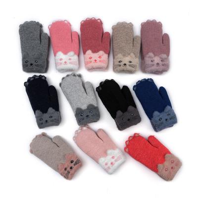 China Bear and Rabbit Wool Jacquard Fleece Gloves Extra Thick Jacquard Children's Double Mittens for sale