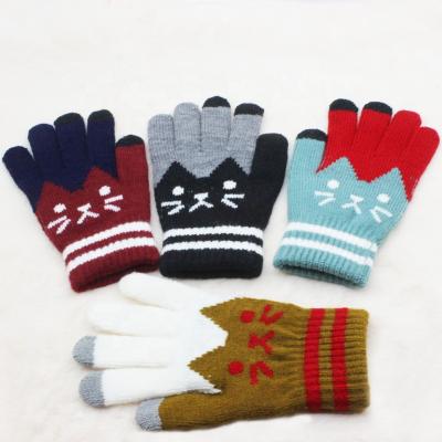 China Wholesale Cheap Jacquard Source Manufacturer Fashion Acrylic Cute Cat Knitted Gloves Knitted Magic Gloves for sale