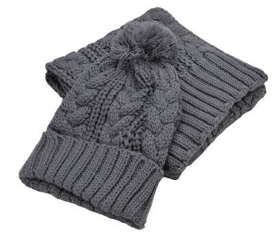 China 2019 Mid Fashion Solid Women's Cable Twist Knitted Winter Hat And Scarf Set With Yarn Pom Poms for sale