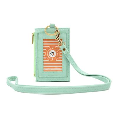 China Custom Fashion Name ID Card Holder For Women Girl Leather Neck Hanging Card Holder With Lanyard Key Hook Bus Card Set for sale