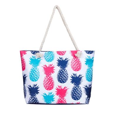 China Fashion Tote Handbag Pineapple Flamingo Canvas Custom Made Polyester Lady Beach Shoulder Bag Waterproof Bag With Rope for sale