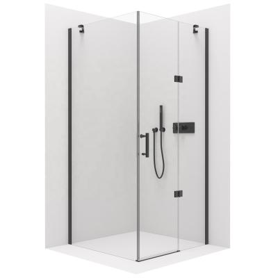 China Luxury Straight Shower Enclosure Matte Black Modern Rectangle Shower Enclosure 2 Panels Bathroom Modern Soft Narrow Glass Shower Door for sale