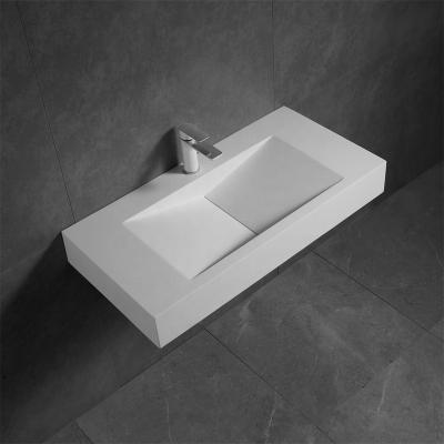 China Modern Popular Vanity Sink Cast Basin Vanity Double Stone Lavabo Designs Hotel Sink Bathroom Solid Surface Hanging Basin for sale