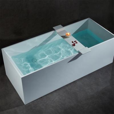 China Hot Selling Luxury Acrylic Stone Bathtub Solid Surface Solid Shape Simple Design Easy Clean Square Stone Free Standing Artifficial Bathtub for sale