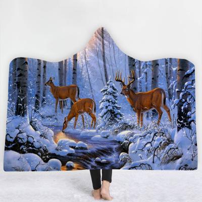 China Deer children's adult hooded blanket velvet fabric rectangular hand washable for sale