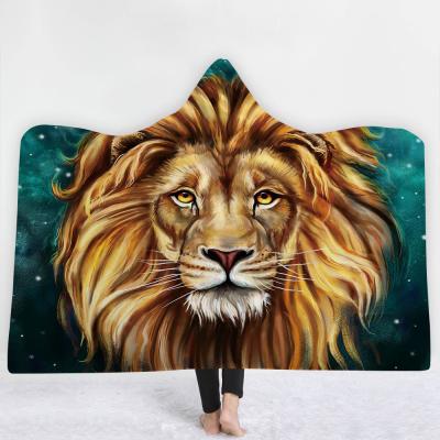 China lion children's adult hooded blanket velvet fabric rectangular hand washable for sale