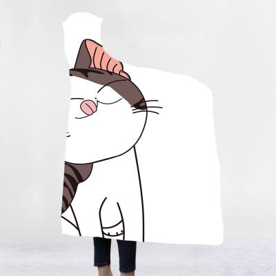 China Cartoon cat series children's adult hooded blanket velvet fabric rectangular hand washable for sale