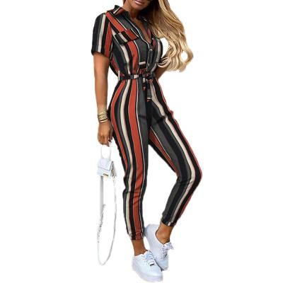 China 2021 New Product Breathable Model Plus Size Autumn Women V-Neck Sleeve One-piece Belted Short Overalls Elegant for sale