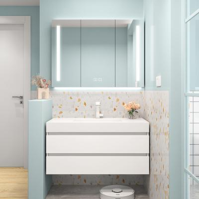 China High End Eco-friendly Water Proof Bathroom Cabinet With Beauty Light Anti Fog Mirror Function Customized Cabinet for sale