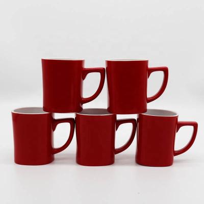 China Nestle Coffee Mug Ceramic Red Color Glazed Mug Viable Wholesale Red Square Ceramic Mug Custom Logo for sale