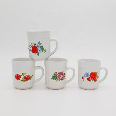 China Custom Wholesale Coffee Mug Milk Coffee Mug Floral Design Decal Ceramic Cheap Mugs Viable for sale