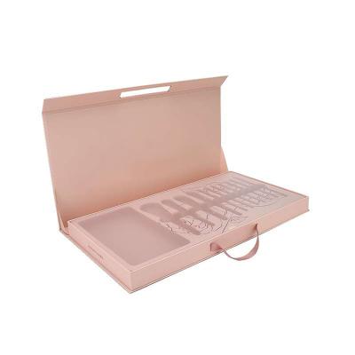 China Recyclable Good Price Set Boxes Cosmetics Lip Gloss Set Pink Paper Gift Mailer Packaging Paper Box For Cosmetic Shipping With Handle for sale