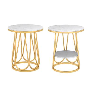 China (Others) Design Adjustable Steel Coffee Tables Living Room Furniture Set Gold Round Modern Luxury Marble Coffee Tables for sale